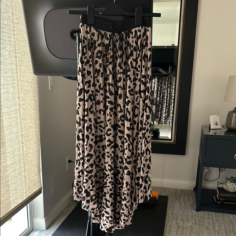 Black Tan Leopard Print Maxi Skirt